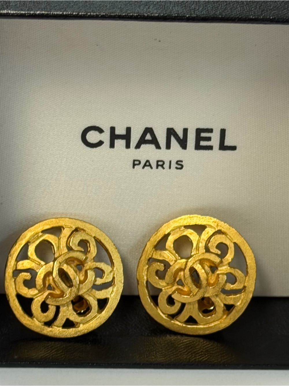 CHANEL Gold Tone 1995 Openwork CC Motif Clip-On Earrings
